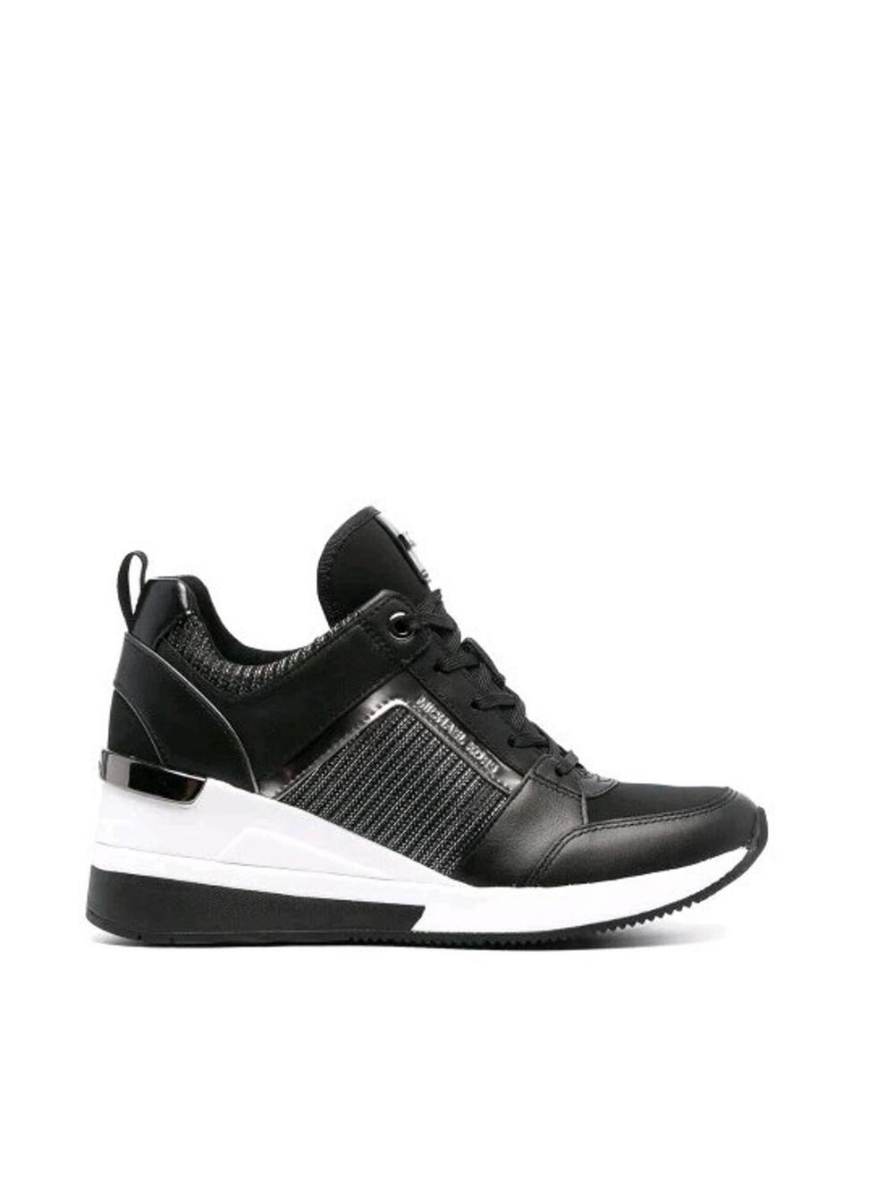 Michael Kors Georgia Mixed-media Wedge Sneakers In Black Size 9 - Picture 2 of 9